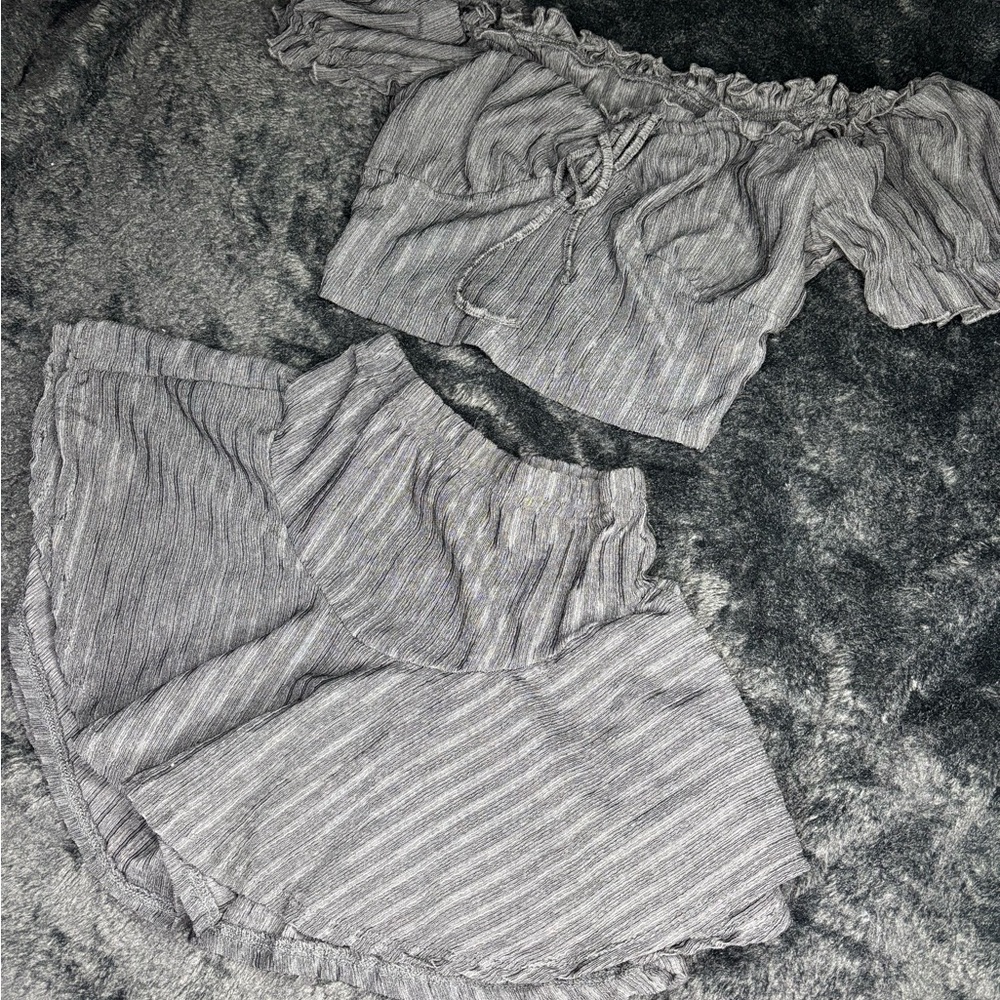 SHEIN Gray Striped Skirt Set